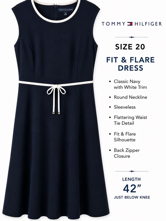 Tommy Hilfiger Dresses & Skirts - Tommy Hilfiger Navy Fit & Flare Dress Size 20 White Trim A-Line